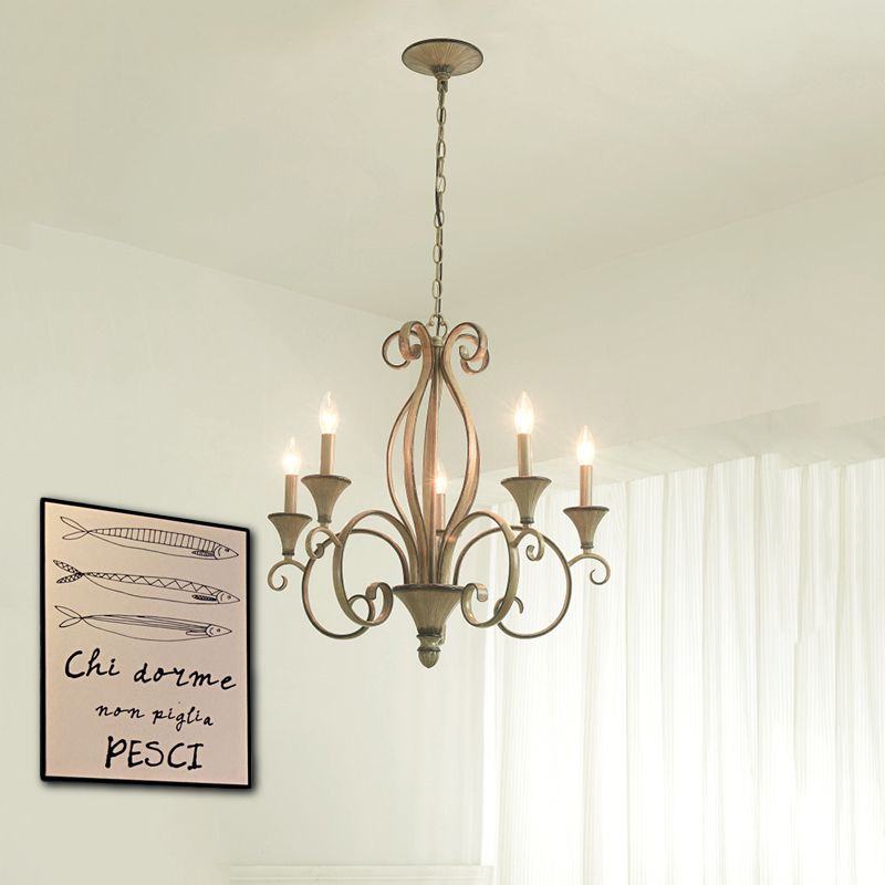 Metalen houten hanglampverlichting wervelde arm 5 lichten platteland kroonluchter lamp
