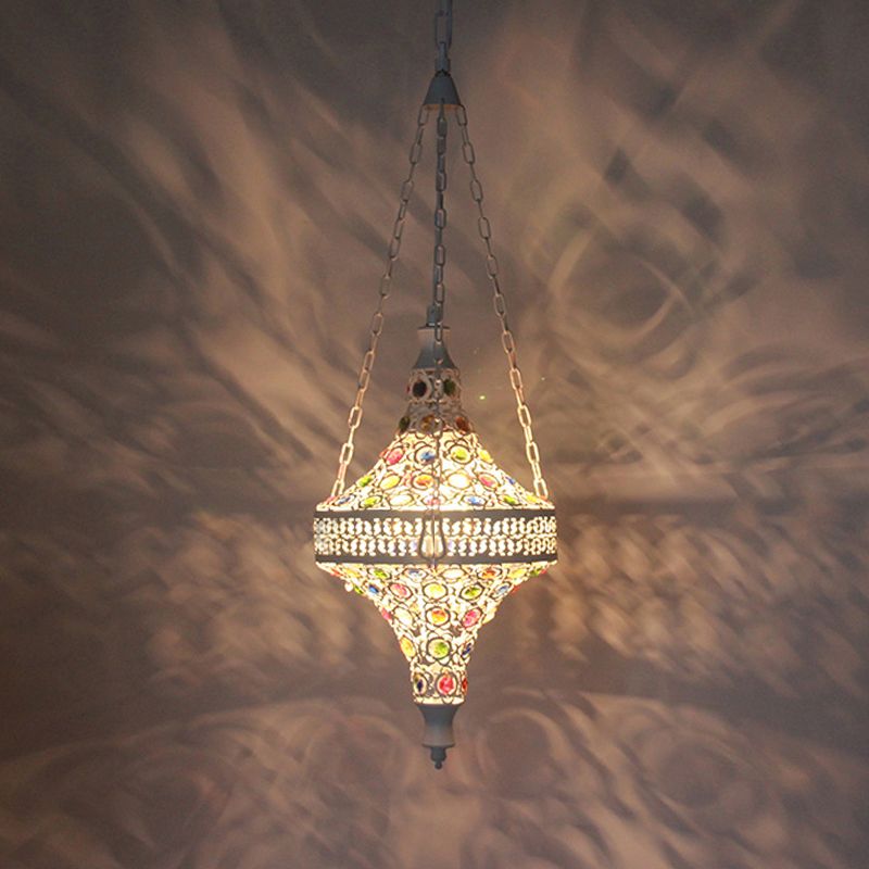 Bohemian Hollow Hanging Light 1 Lampen Metall -Tropfen Anhänger in Weiß für Wohnzimmer