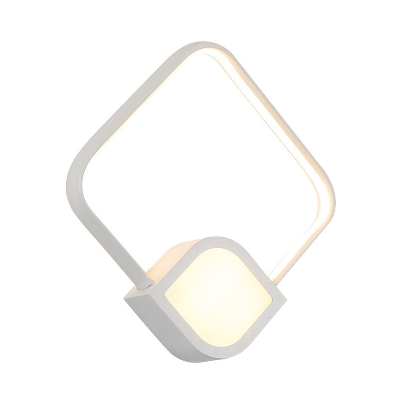 Modernist LED Sconce White Finish Rhombus Wall Mount Lighting with Acrylic Shade for Stairway