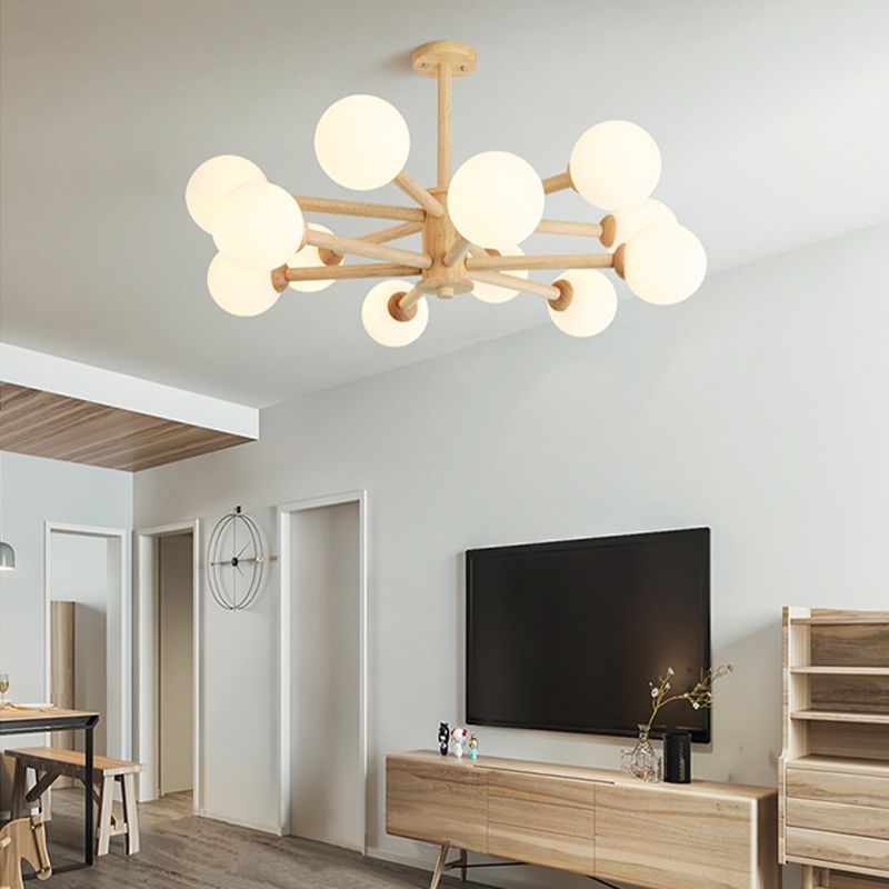 Globe Chandelier Light Fixtures Modern Multi-Head Beige Chandelier Lamp with Glass Shade