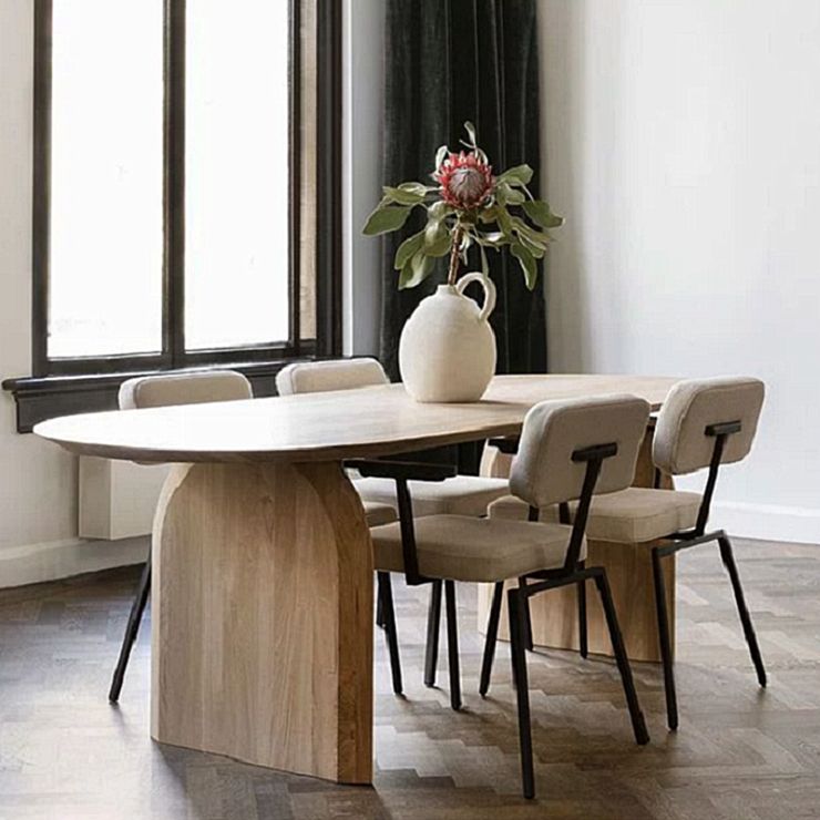 Ovale dinette tafel eenvoud stijl dubbele voetstukmeubels voor binnen
