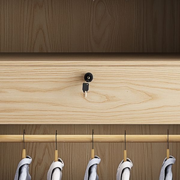 Contemporary Wooden Wardrobe Modern Cloth Rod Included Wardrobe Closet for Bedroom