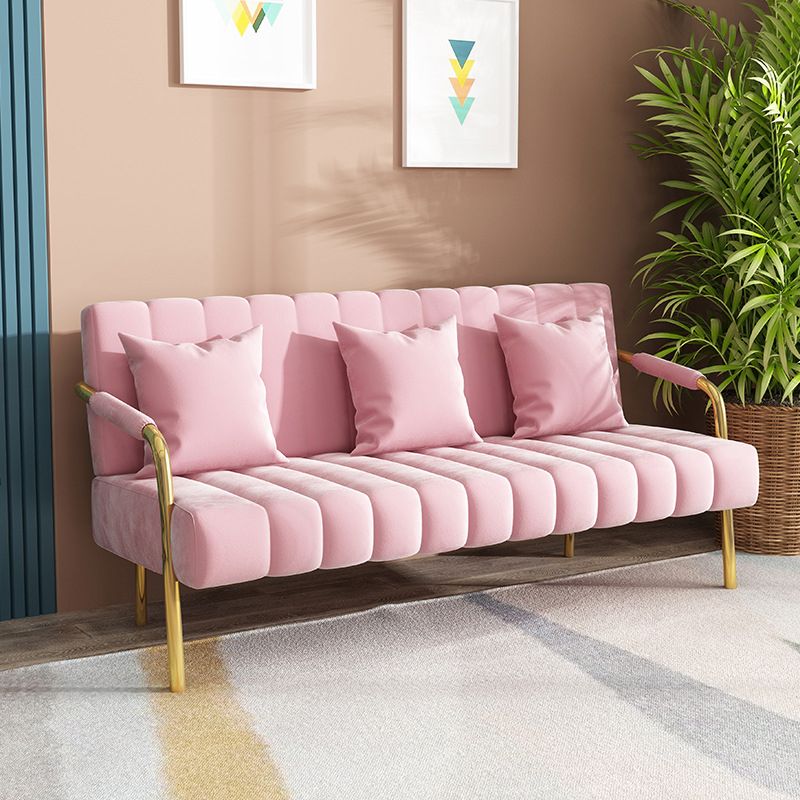 Velvet 3-seater Sofa with 3 Pillows and Pillow Top Arm for Apartment