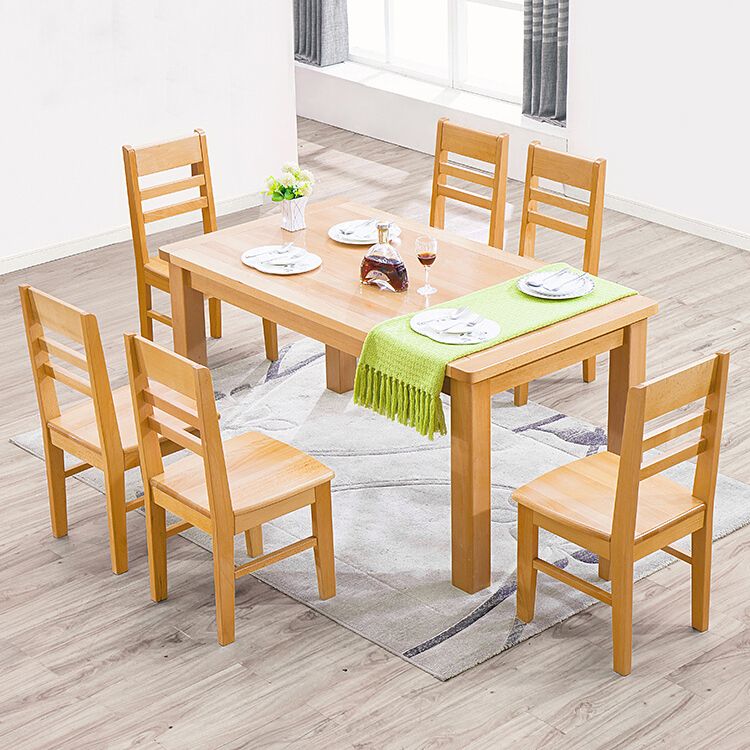 Modern Style Rectangle Dining Table Brown Solid Wood Dining Table with 4 Legs for Home