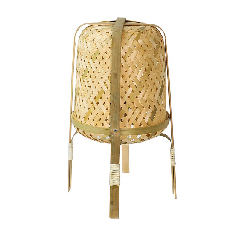 Beige Hand-Woven Table Light Asian Style 1 Bulb Bamboo Rattan Night Lamp for Bedside
