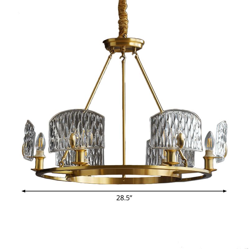 Círculo de vidrio texturizado Luz de colgante de mediados de siglo 6/8/10 Luces Luces de la sala de estar Iluminación en oro