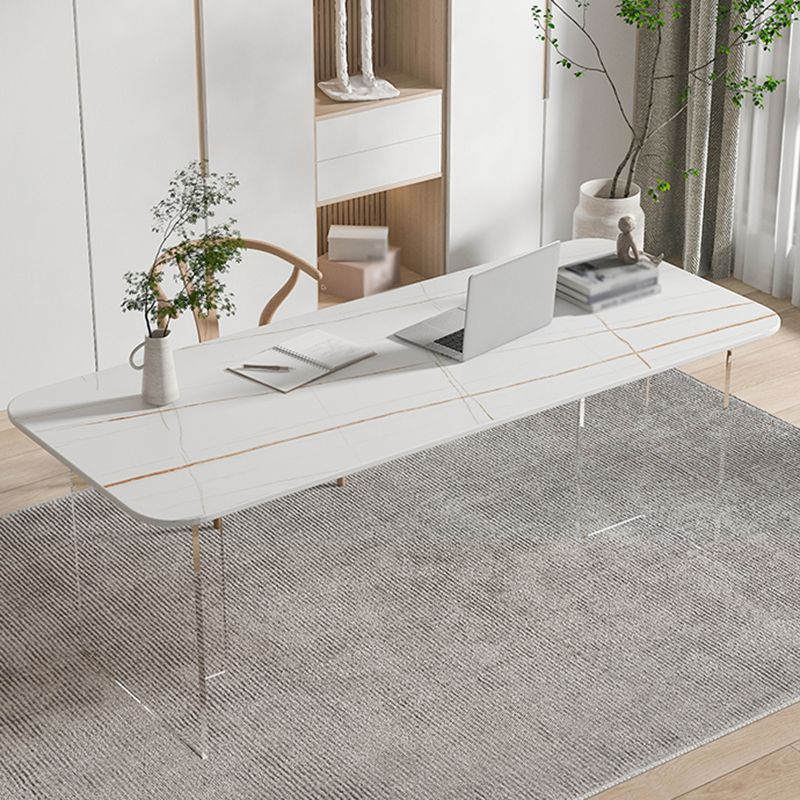 Contemporary Rectangle Dining Table Sintered Stone Dining Table with Clear Acrylic Double Pedestal
