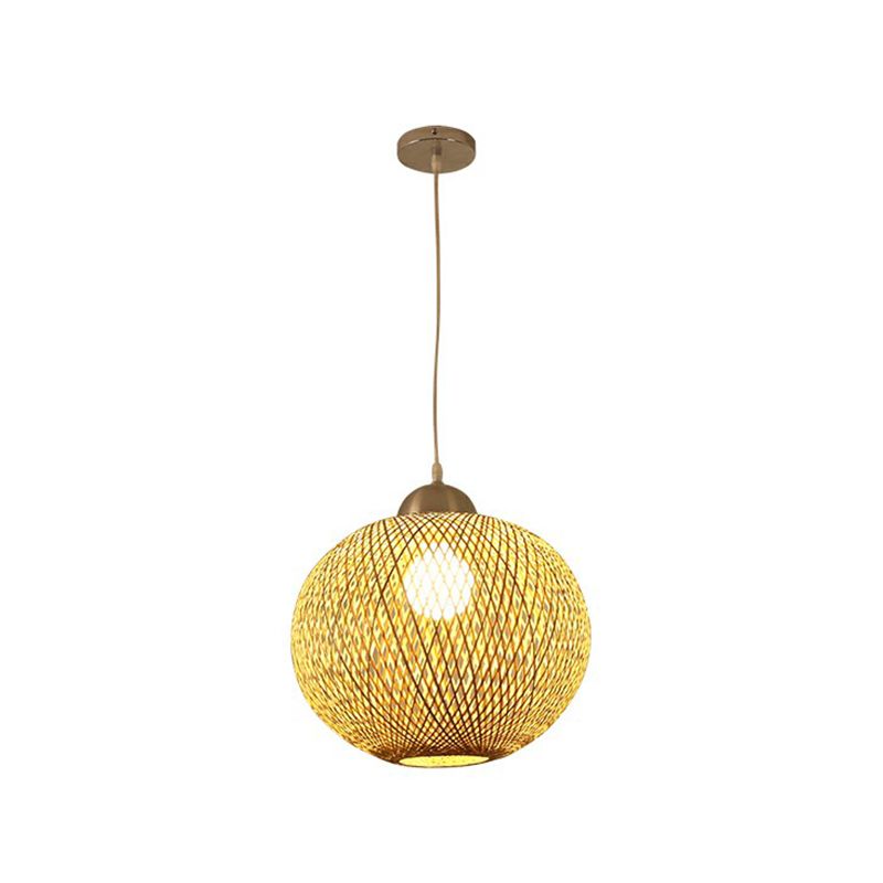Spherical Restaurant Hanging Light Fixture Bamboo Single Asia Pendant Light in Beige