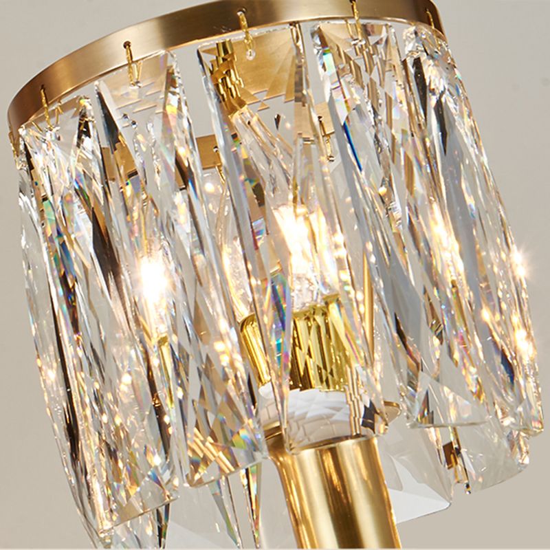 Multi-Lights Half Cylinder Wall Sconce Modern Style Crystal Wall Mount Light Fixture in Brass