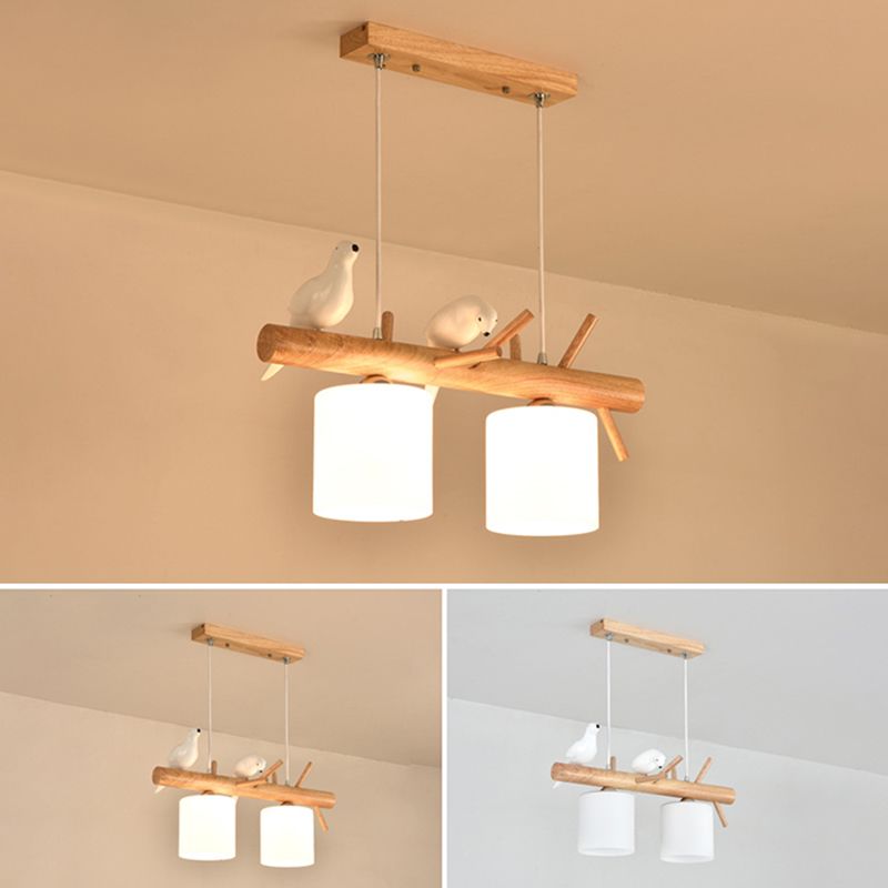 Solid Wood Branch Shaped Island Light with Birds Elements Modern Simplicity Style Lighting Fixture for Dining Room