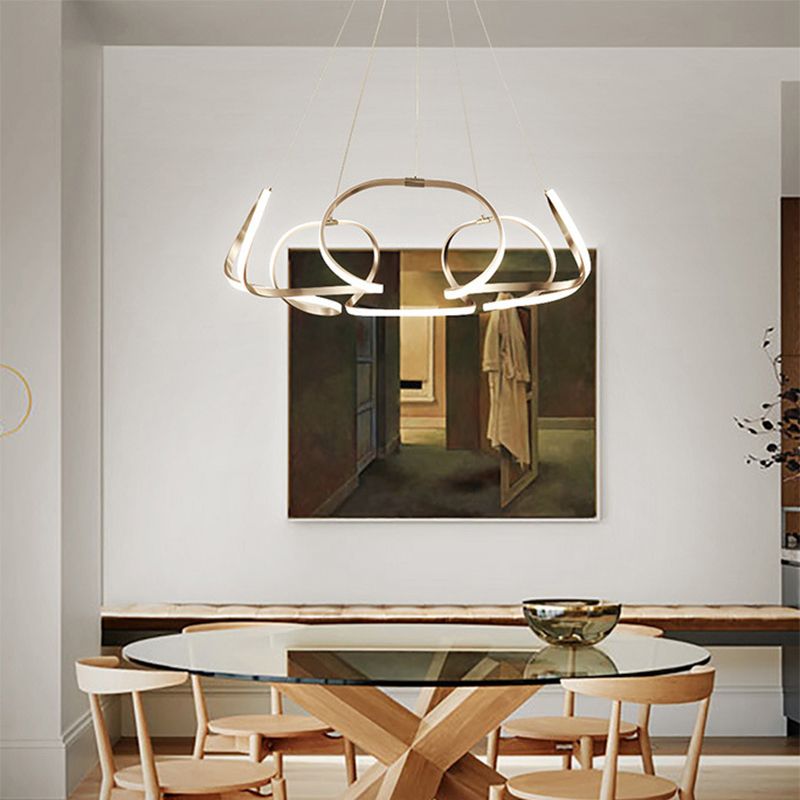 Floral Shaped LED Ceiling Lighting Modern Metallic Dining Room Chandelier Light Fixture