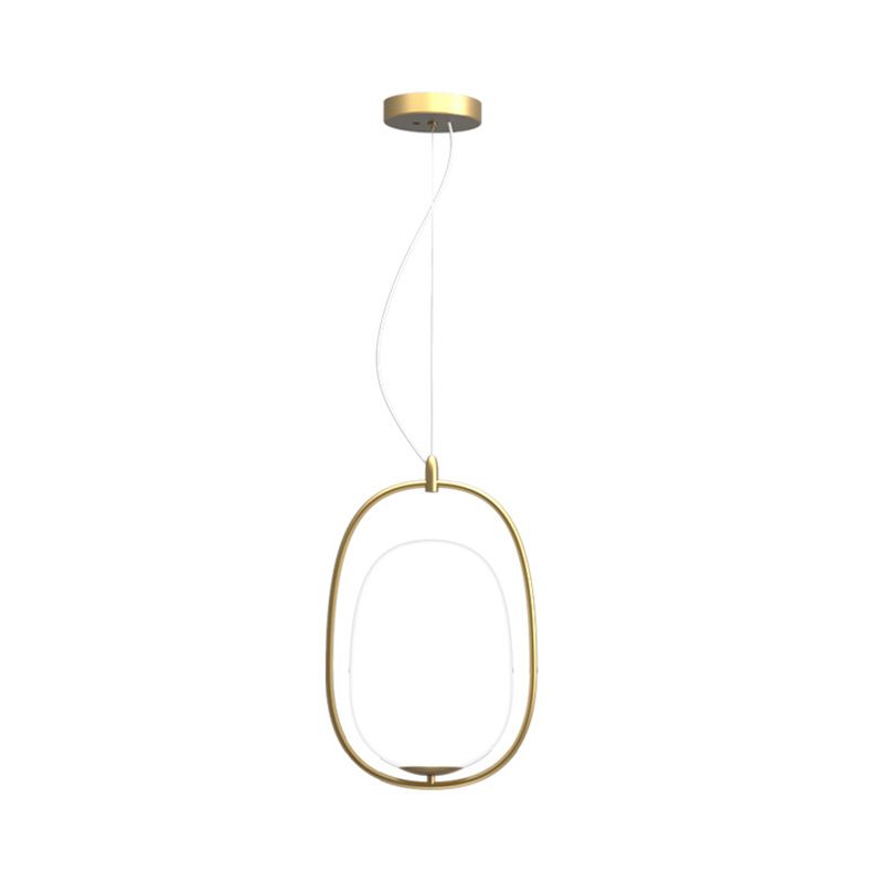 Postmoderne Einzeldecke hängen hellgold goldene kokonförmige Anhängerlampe mit Rahmen und weißer Glasschatten, warm/weiß/3 Farblicht