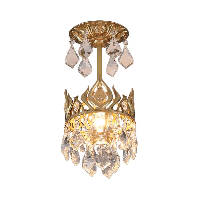 Regendruppel restaurant slinger licht gesneden kristal 1 lamp moderne hanglamp met kroonontwerp in goud