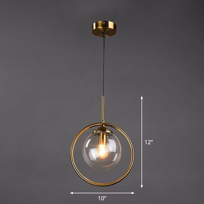 Postmodernist Ball Shade Down Lighting Pendant Glass 1-Light Kitchen Hanging Light with Decorative Ring