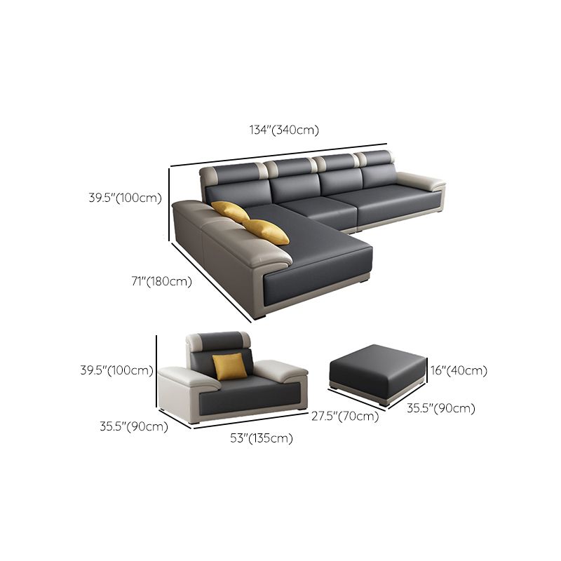 Contemporary Grey Sectional Sofa with Pillow Top Arm in Faux Leather