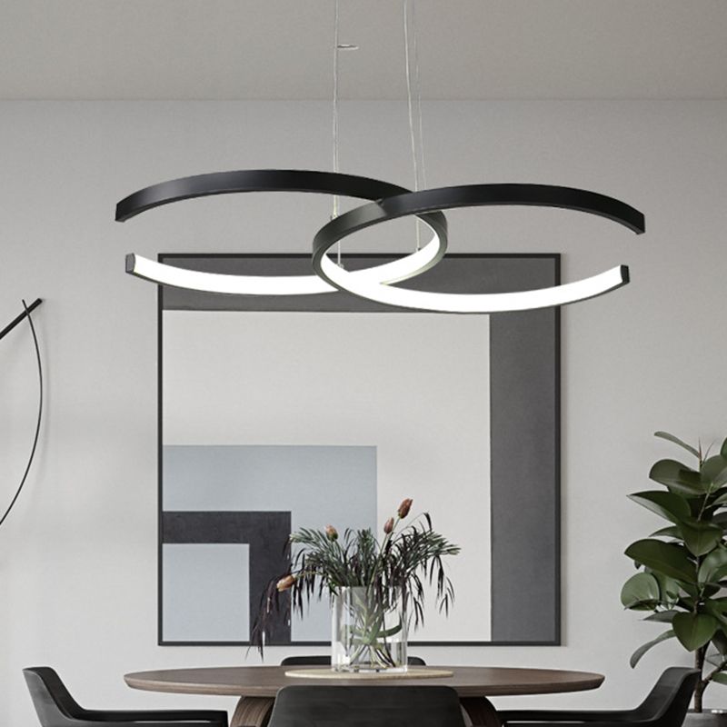 Dining Room LED Chandelier Minimalist Black/White Drop Lamp with Double C Acrylic Shade, Warm/White Light
