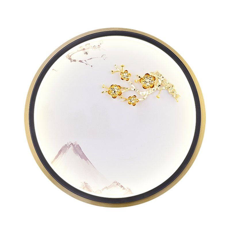 Metallic Rounded Plum Blossom Wall Lighting Oriental LED Mural Lamp in Gold for Hallway