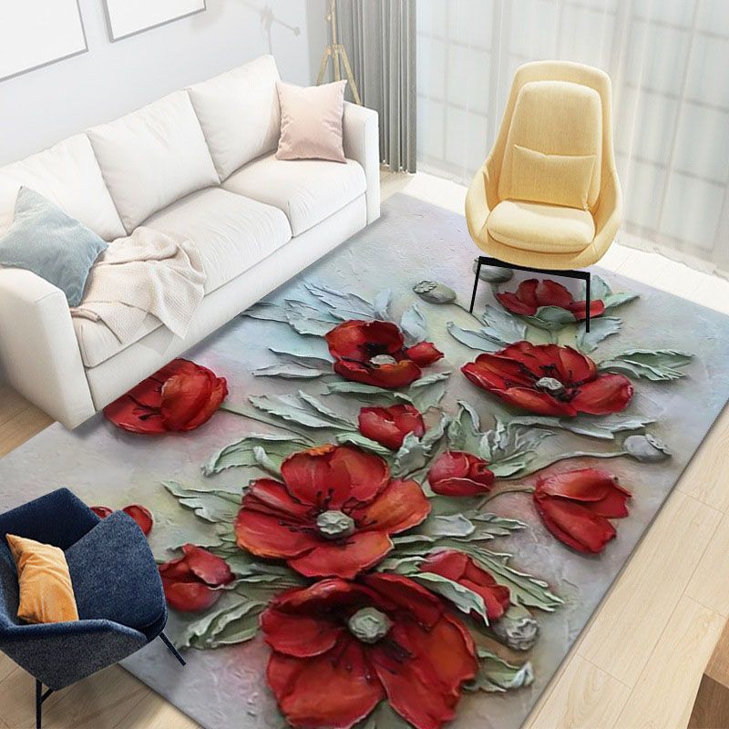 Vintage-Blumen-Druck-Teppich, Polyester-Teppich, rutschfeste Rückseite, Innenteppich für Heimdekoration