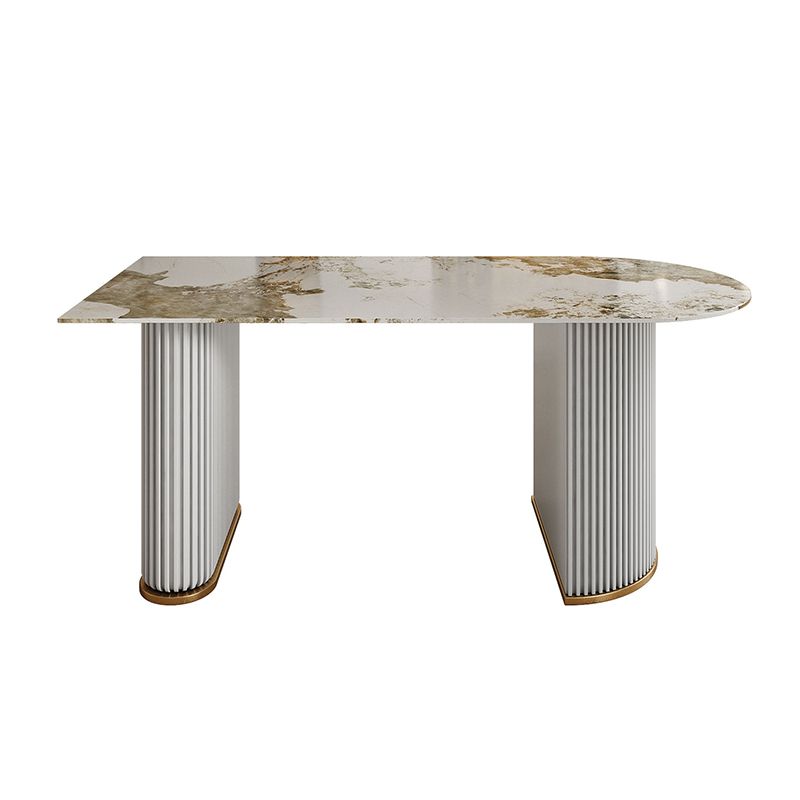 Sintered Stone Dining Table Traditional Luxury Dining Table with Double Pedestal Base
