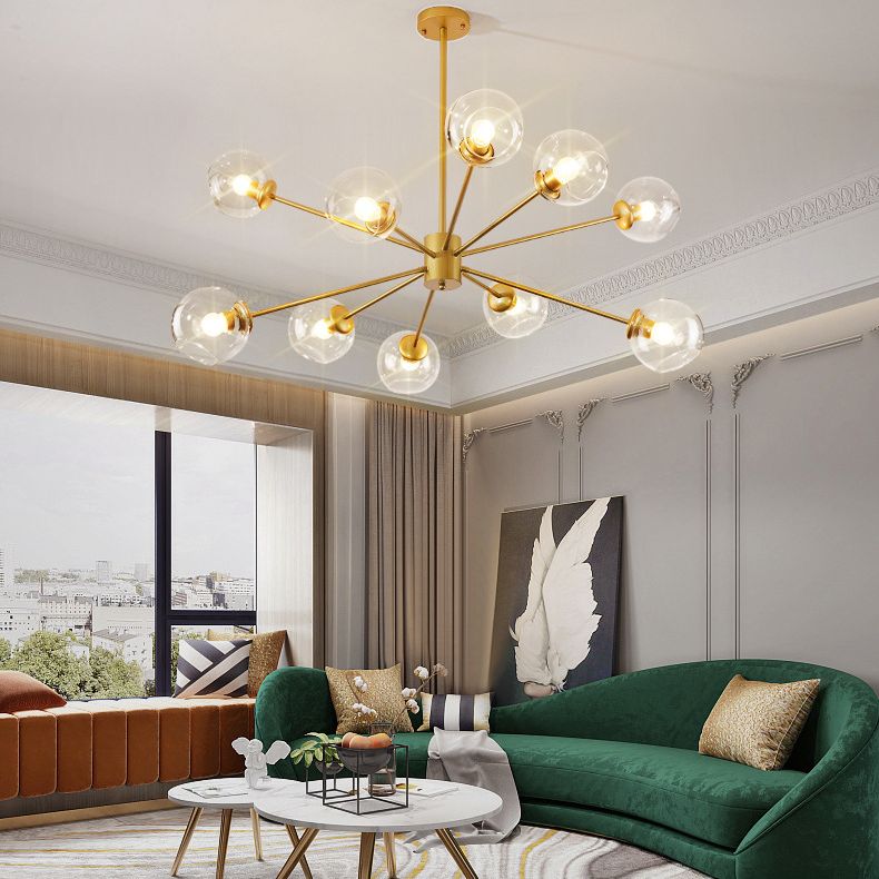 Lampadario in metallo in stile nordico in vetro trasparente in vetro sfumatura molecolare Modellazione molecolare Ciondolo per soggiorno