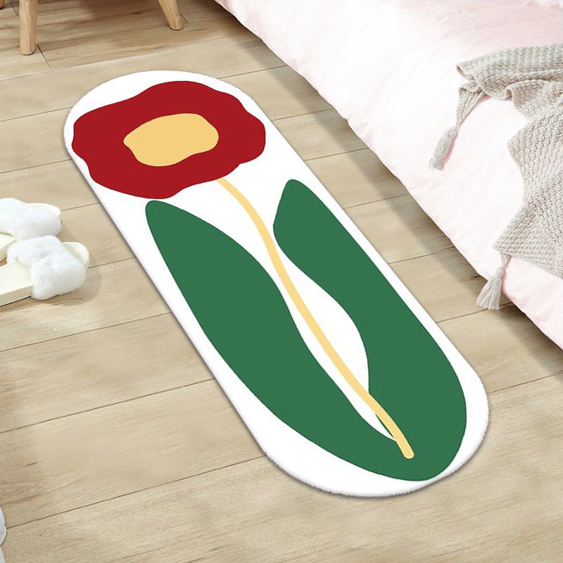 Green Modern Rug Polyester Flower Indoor Rug Washable Rug for Home Decor