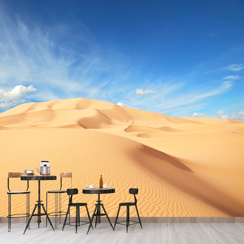 Full-Size Sand Mountain Mural Modern Stunning Cloud Wall Decor in Yellow and Blue