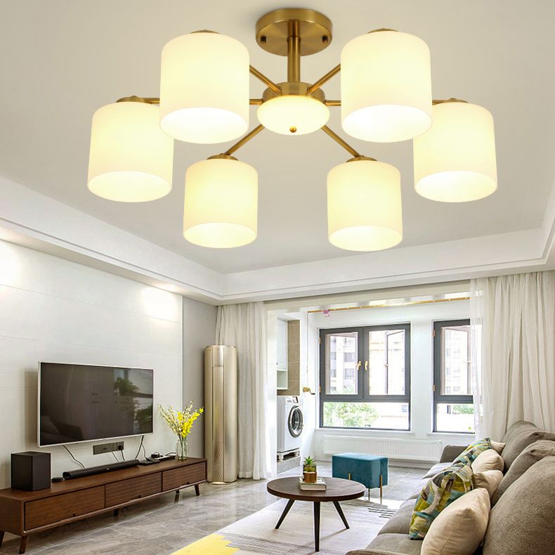 Luces de montaje de semi rascijada de estilo modernista Cilíndrico Cilindro de lámpara de techo de vidrio en oro