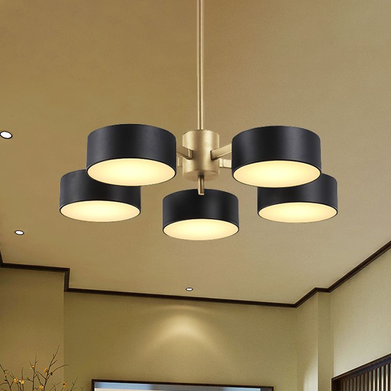 Drum Pendant Light Post Modern Metal 3/5/6/10 Lights Black/Gold Chandelier Light for Living Room