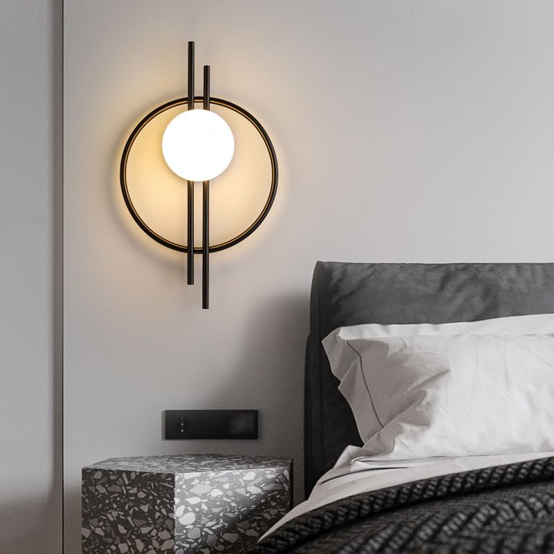 Nordic Style Iron Wall Light Circle Shape LED Wall Lamp with Glass Shade for Bedroom