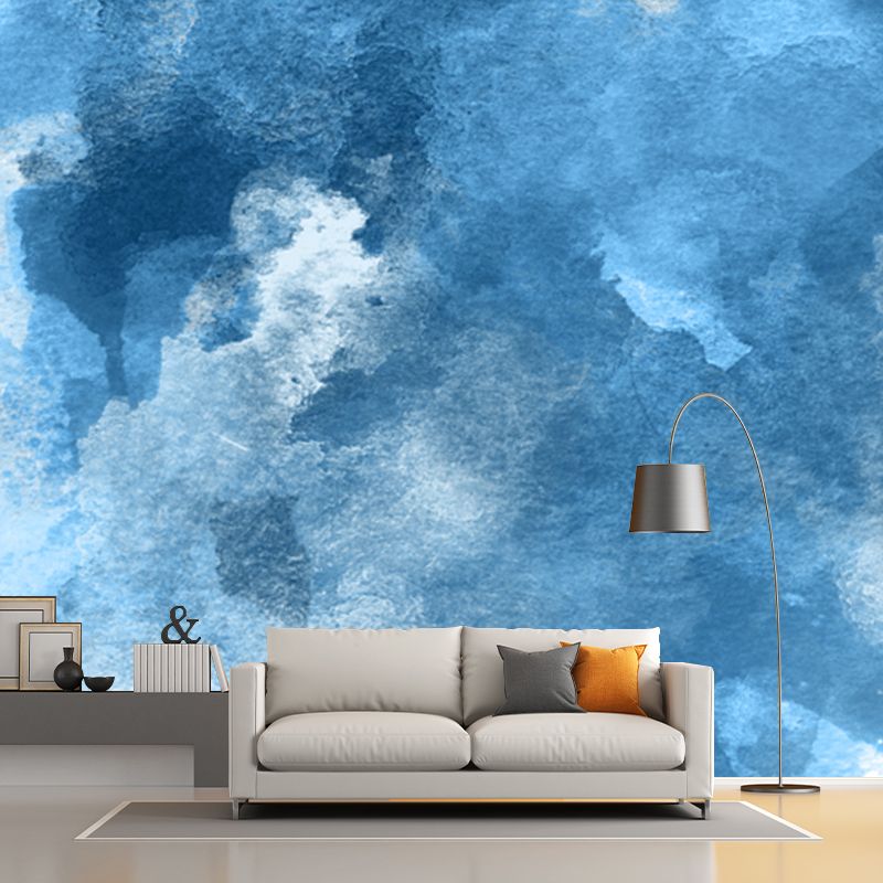 Blue Smoke Painting Mural Decal Abstract Modern Stain-Proof Wall Covering for Home