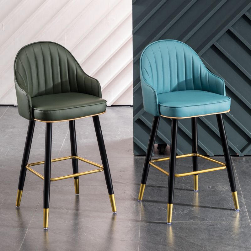Scandinavian Living Room Armed Stool Matte Finish Leather Barstool