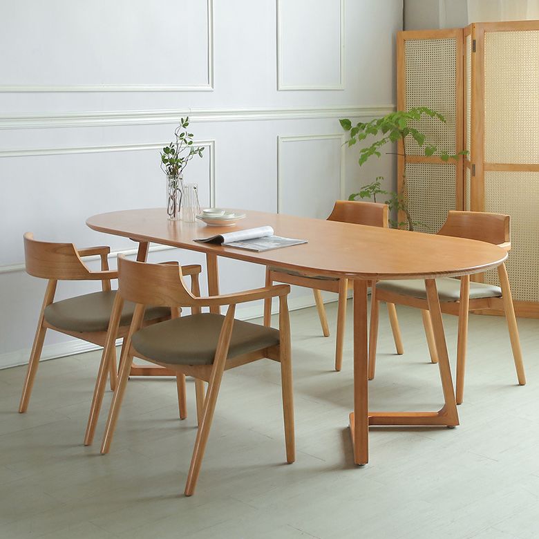 Tavolo da pranzo in tono marrone in legno massiccio semplicità tavolo doppio piedistallo per sala da pranzo