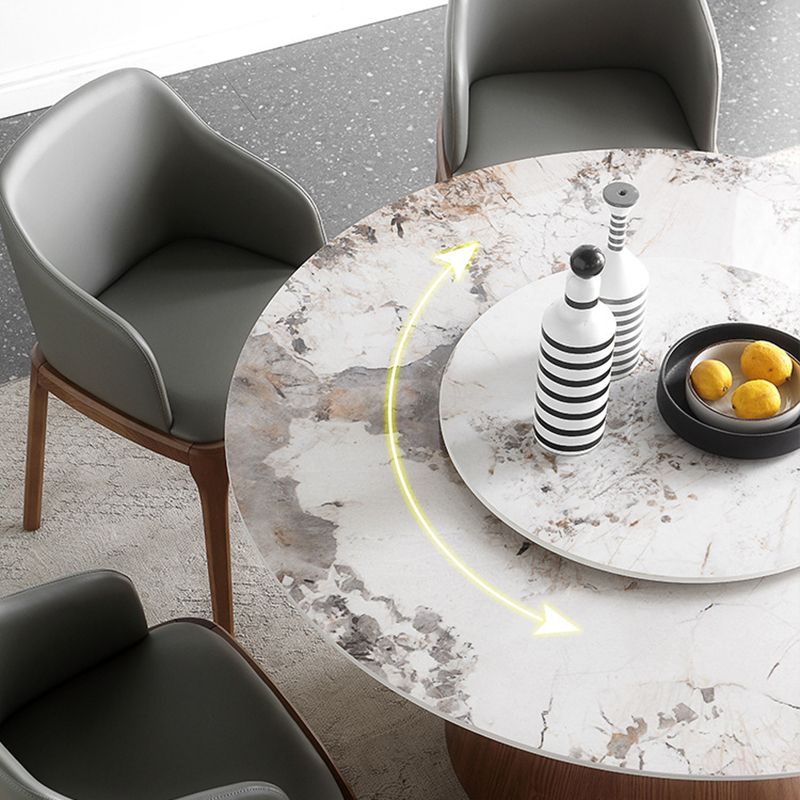 Round Sintered Stone Dining Table Stone Table in White with Pedestal