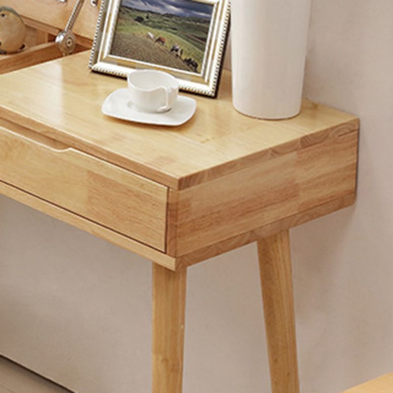 Scandinavian Wood Dressing Table Mirrored Makeup Vanity Stool Set
