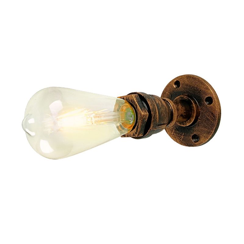 Industrial Metal Wall Sconce Pipe Shape Wall Light for Bedroom in Rust