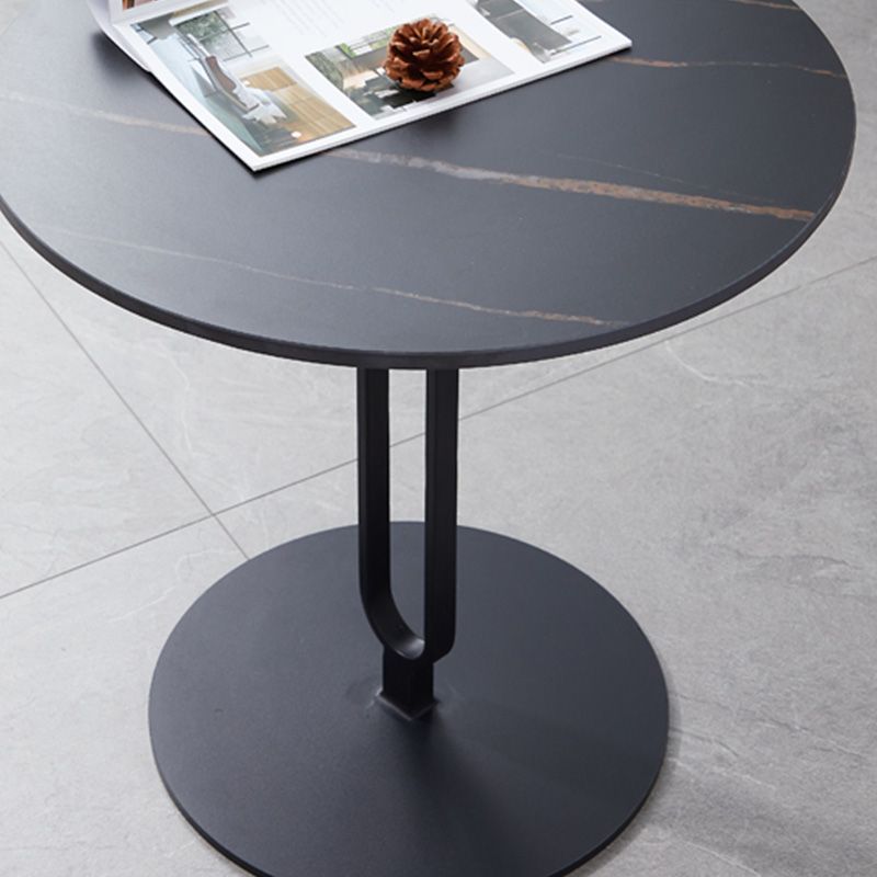 Stone Top Accent Side Table Round Pedestal Living Room Metal Corner Table