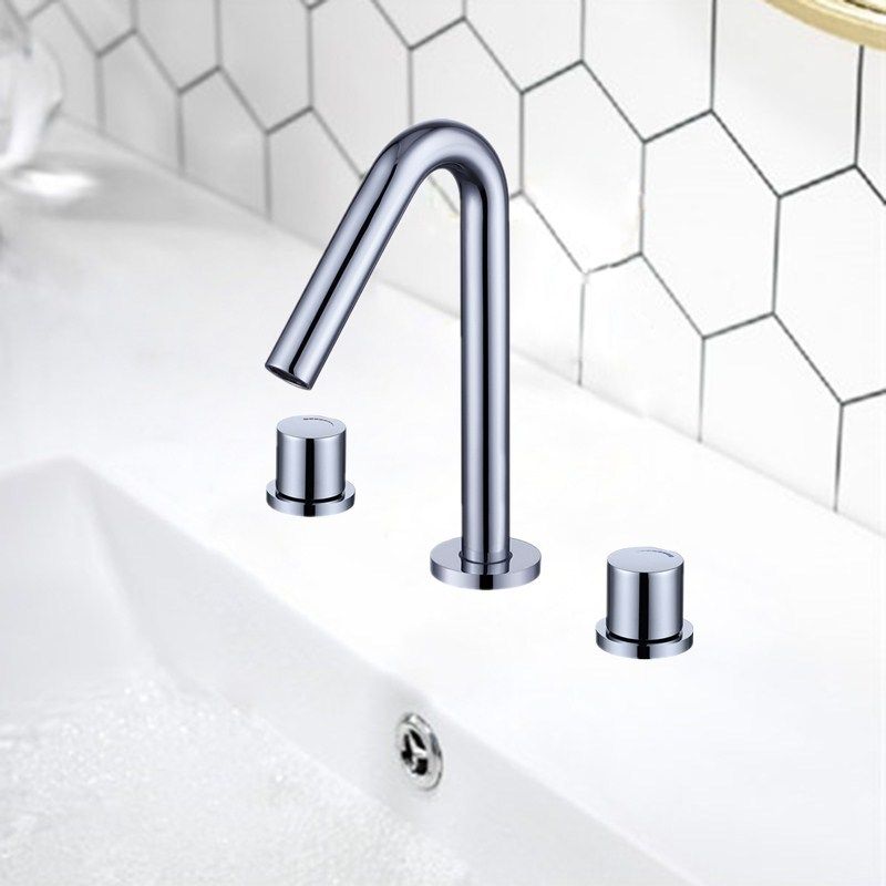 Glam Brass Widespread Bathroom Faucet 3 Hole Circular Vanity Faucet