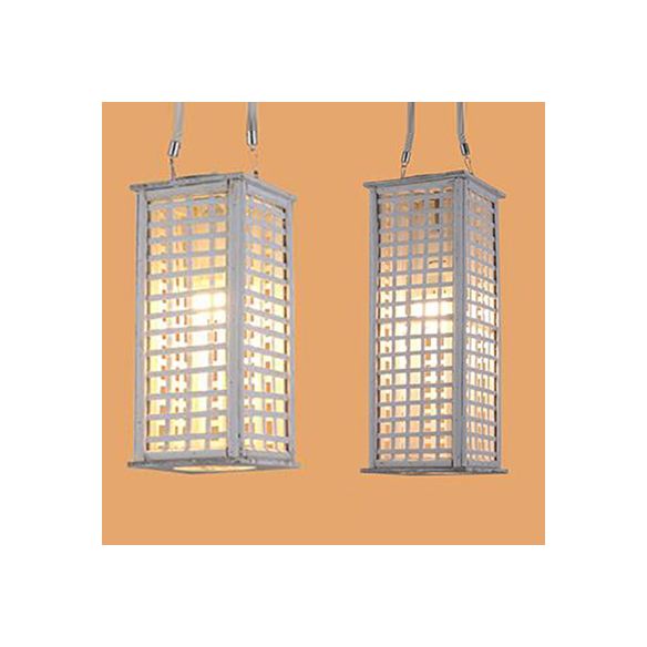 Estilo contemporáneo Bambú de iluminación colgante rectangular 14 "/19.5" de ancho Lámpara suspendida de comedor de 1 luces en blanco