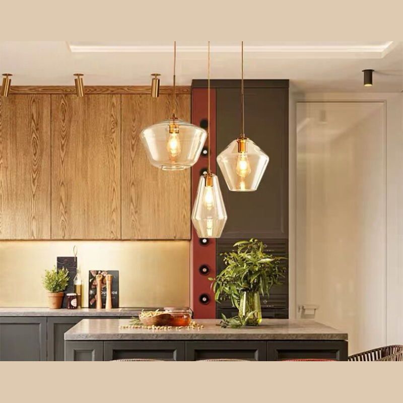 Modern minimalistisch handgeblazen glazen hanglampje Amber 1 lichte eetkamer hangend plafondlicht
