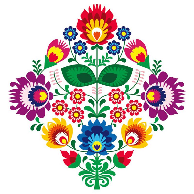 Boho Symmetric Flower Wall Murals for Home Decoration Custom Wall Art in Red-Yellow-Blue-Green