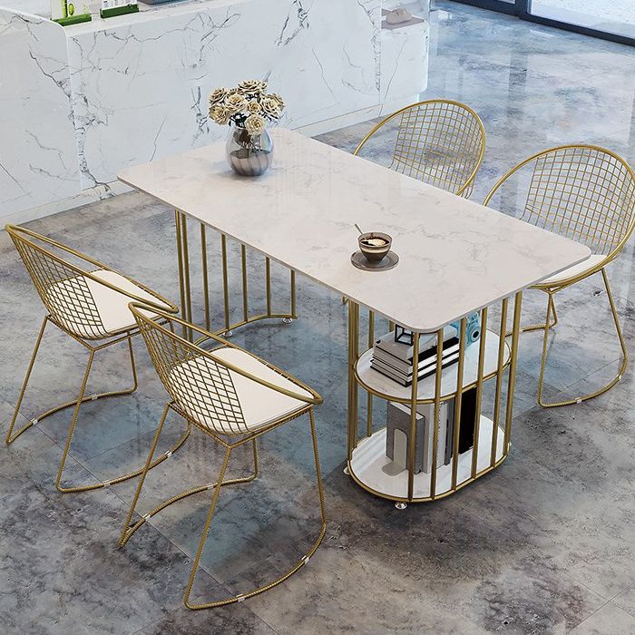 Rectangle White Dining Table Traditional Luxury Table with Gold Frame for Dining Room