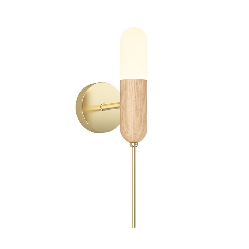 Lámpara de montaje de pared de forma de la cápsula madera moderna 1 bulbo de la sala de estar led mango lámpara de luz accesorio