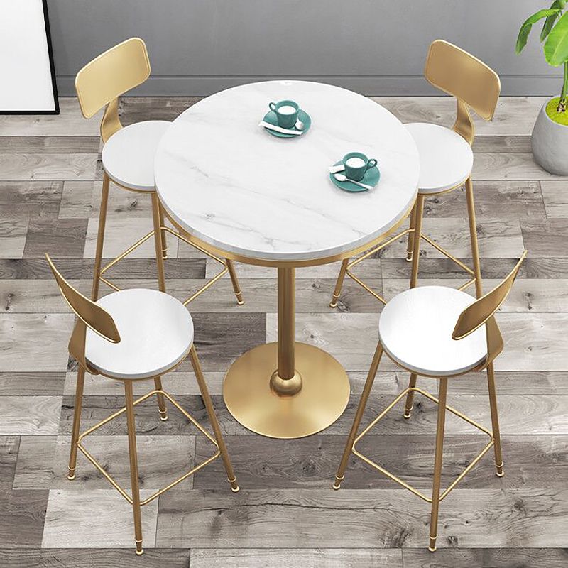 Gold Base Bar Table White Stone Fixed Pub Height Dining Table