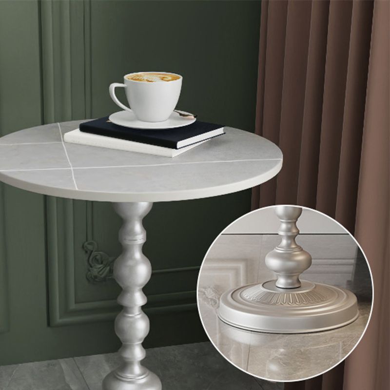 Modern Pedestal Corner Table Round Slate Side End Table for Living Room