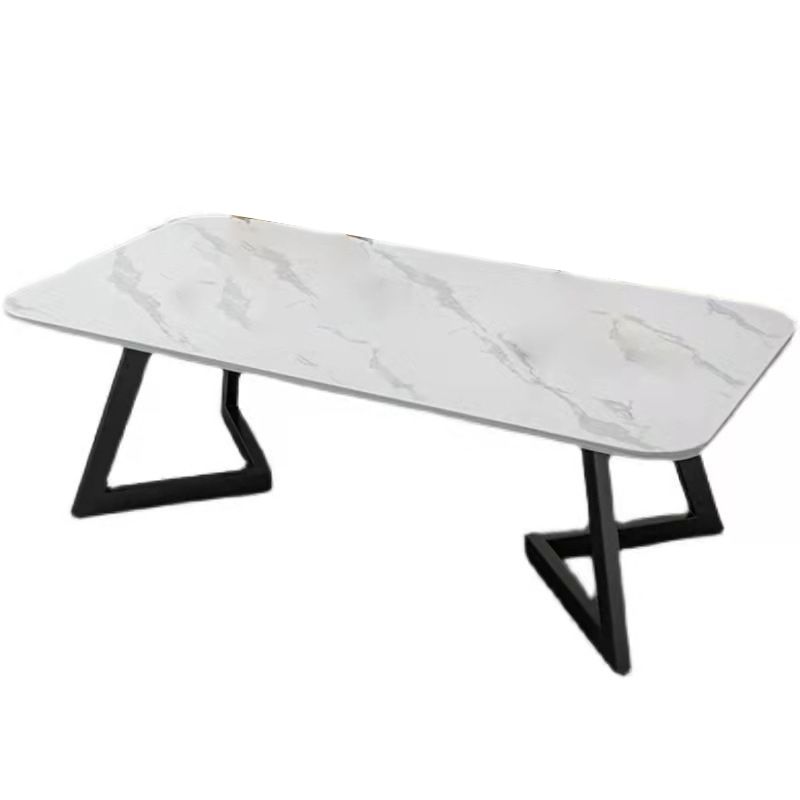 Glam Style Rectangle Slate Coffee Table 17.7"H Iron Sled Cocktail Table