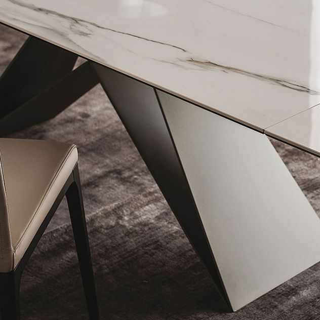 Rectangle Dining Table Industrial Stone Top Dining Table with Stainless Steel Base