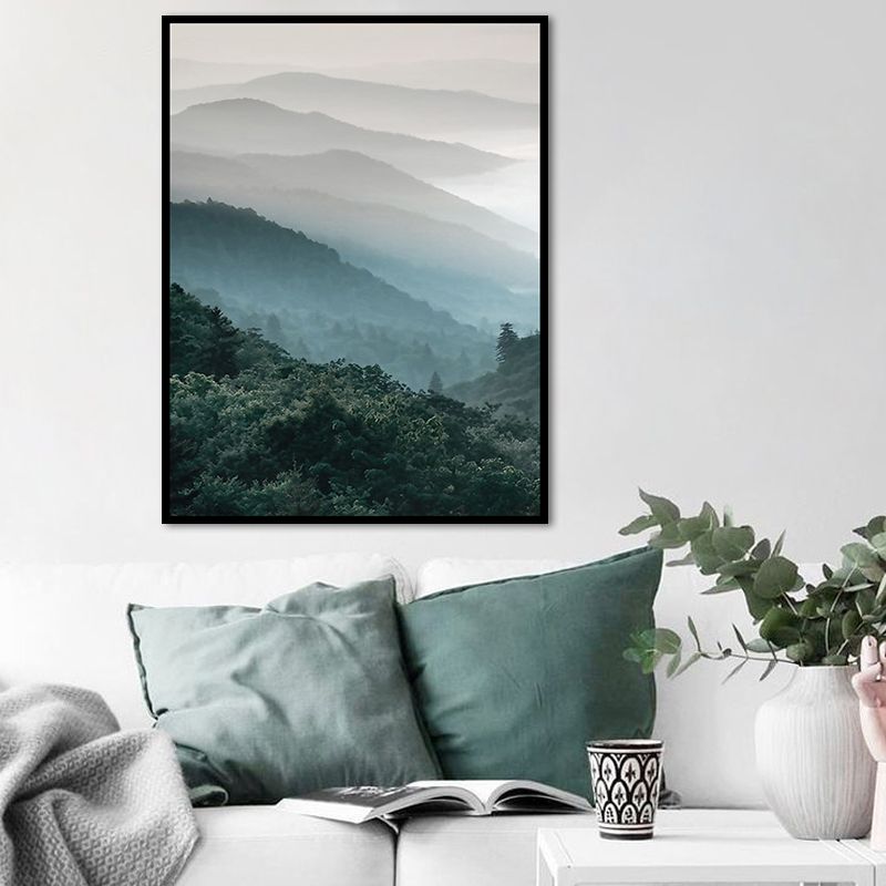 Dark Color Foggy Mountains Canvas Art Nature Landscape Modern Textured Wall Decor