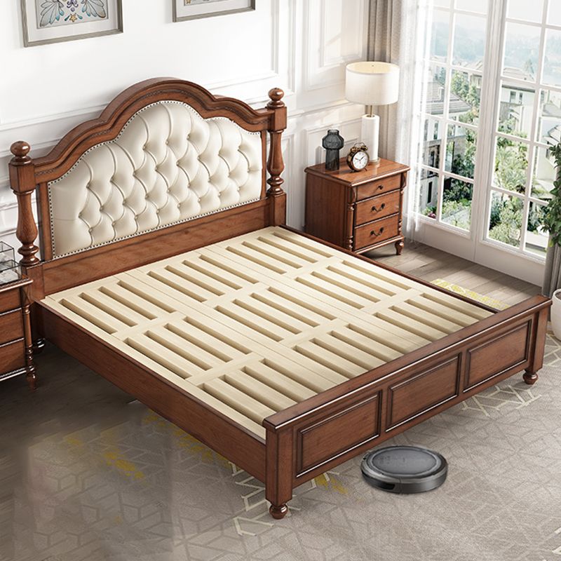 Mid-Century Modern Standard Bed Solid Wood Panel Bed with Upholstered Headboard