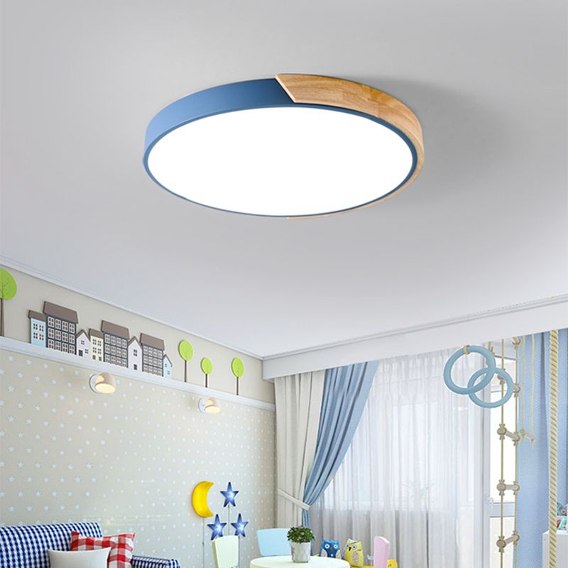 Plafonnier LED de forme ronde macaron fer moderne 1 lumière encastré pour chambre d'étude