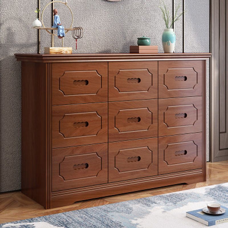 Horizontal Rubber Wood Double Dresser Modern Bedroom Storage Chest with 6 / 9 Drawers
